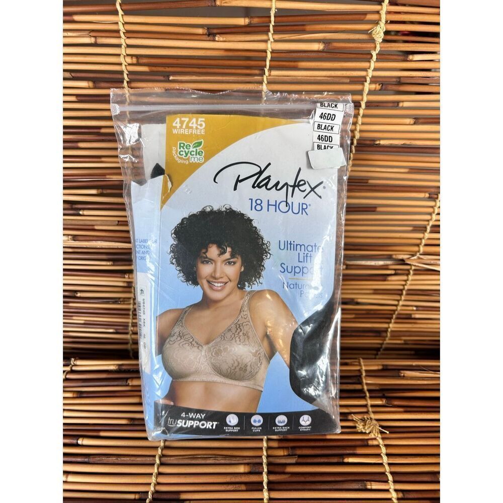 Playtex 18 Hour 4745 46DD Black Wireless Bra